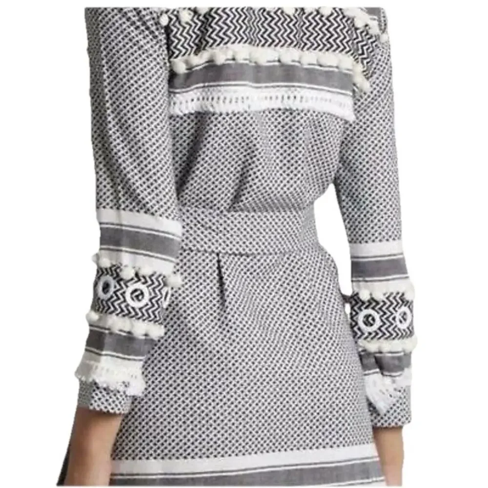 DoDo Bar Or Cotton Button Up Shirt Dress w Belt Black White Check Size Small New
